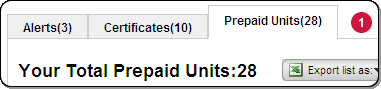 Prepaid Units tab