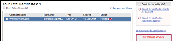 Transferring your SSL Certificates to your account